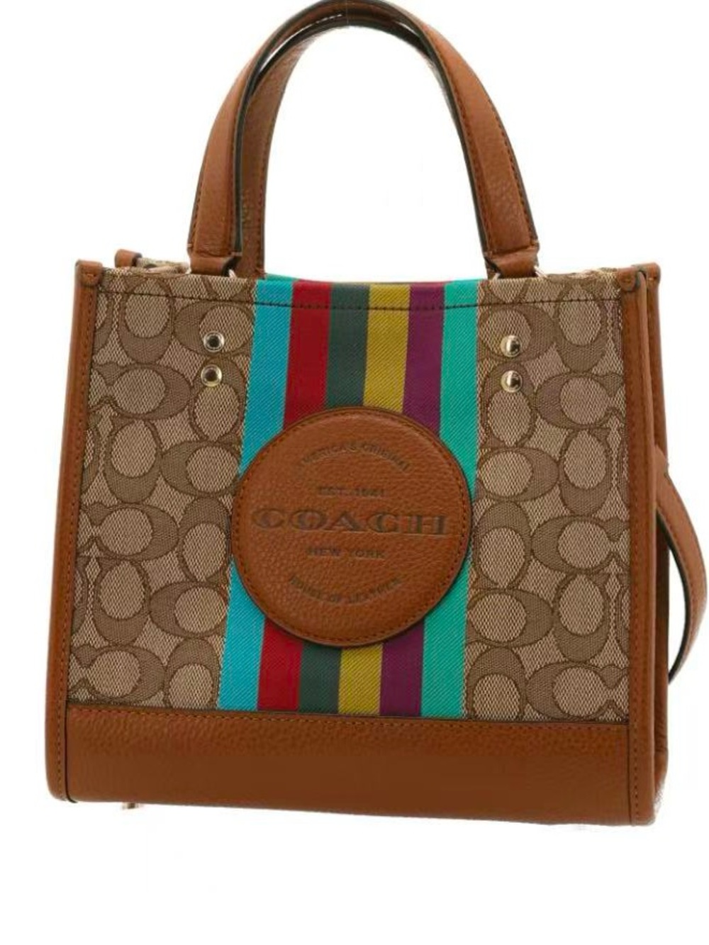 COACH Dempsey 22  Signature Canvas Stripe Tote - Brown with Multicolor Stripes - Picture 7 of 7